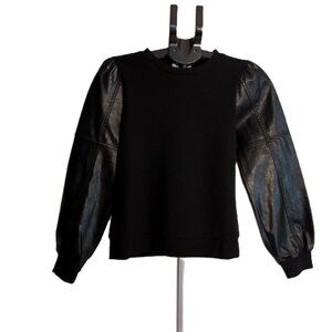 THML Anthropologie Black Faux Leather Long Sleeve Top Women’s Small EUC